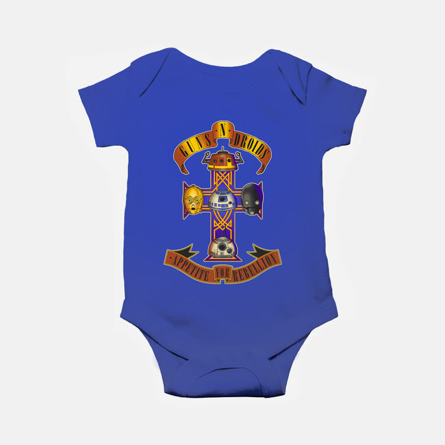 Guns N Droids-Baby-Basic-Onesie-retrodivision