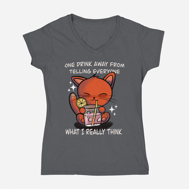 One Drink Away-Womens-V-Neck-Tee-fanfabio