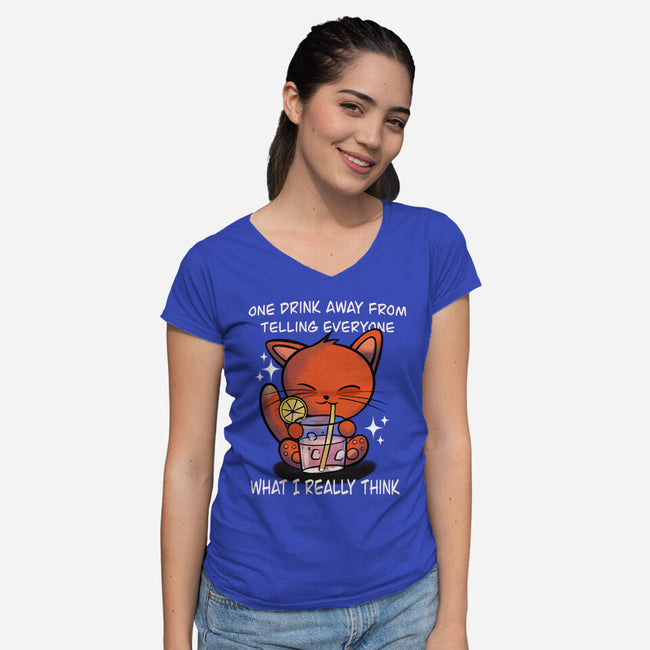 One Drink Away-Womens-V-Neck-Tee-fanfabio