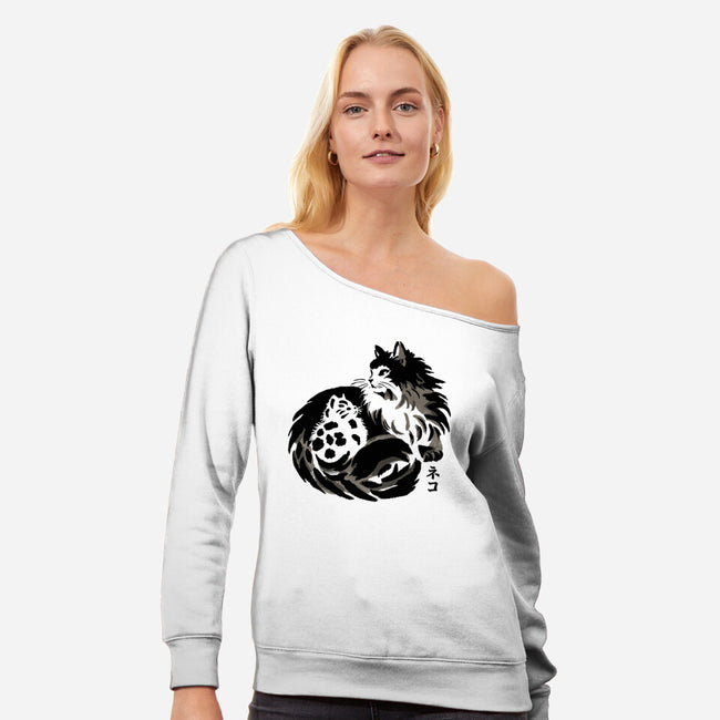 Sumi-e Cats-Womens-Off Shoulder-Sweatshirt-fanfreak1