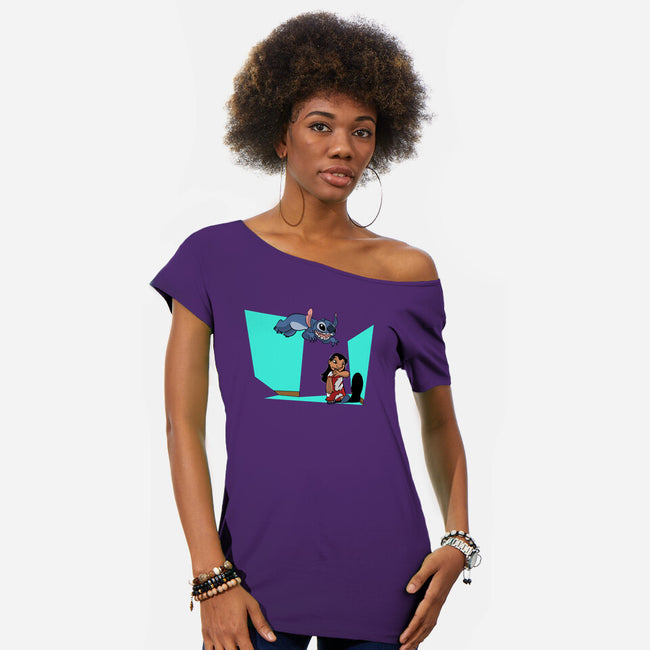 Alien And Girl-Womens-Off Shoulder-Tee-zascanauta