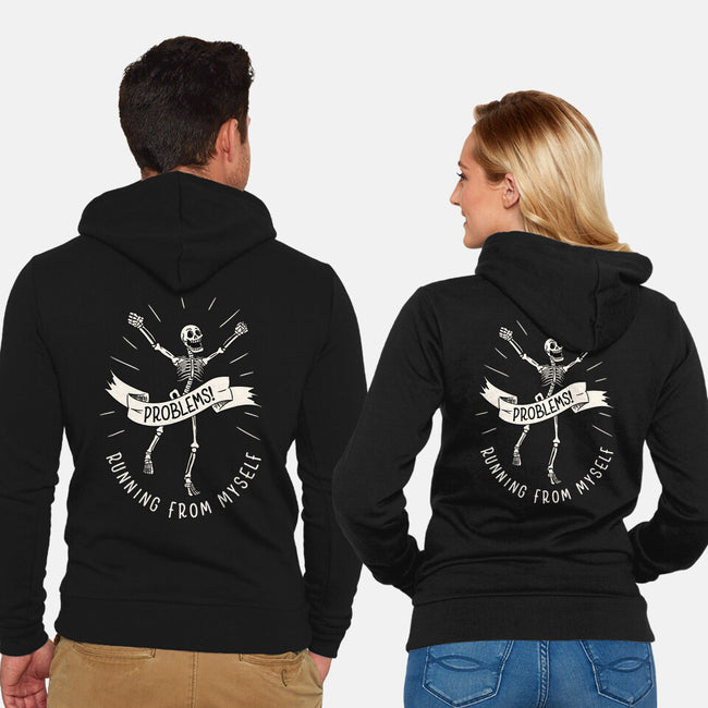 Running From Myself Skeleton-Unisex-Zip-Up-Sweatshirt-tobefonseca