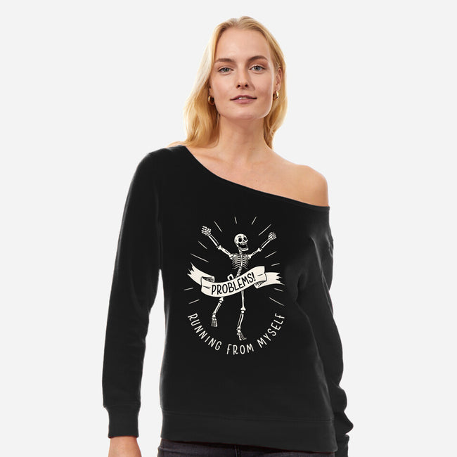 Running From Myself Skeleton-Womens-Off Shoulder-Sweatshirt-tobefonseca