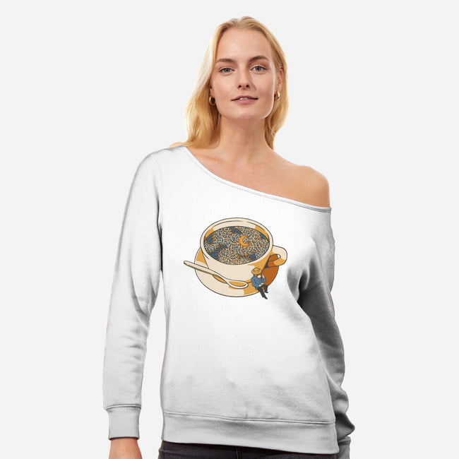 Starry Night Coffee-Womens-Off Shoulder-Sweatshirt-tobefonseca