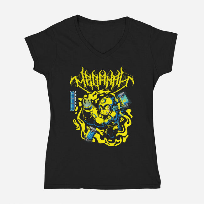 Megaman Energy-Womens-V-Neck-Tee-Kladenko