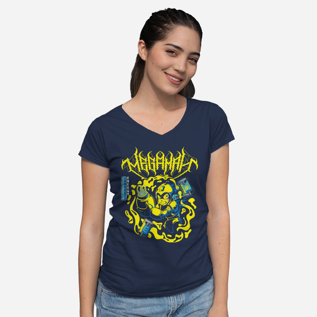 Megaman Energy-Womens-V-Neck-Tee-Kladenko