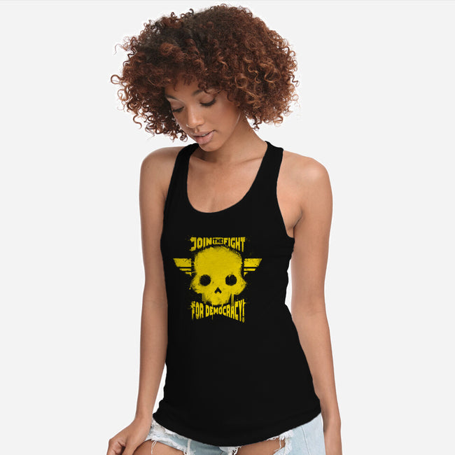 Join The Fight Democracy-Womens-Racerback-Tank-rocketman_art