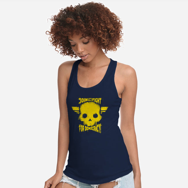 Join The Fight Democracy-Womens-Racerback-Tank-rocketman_art