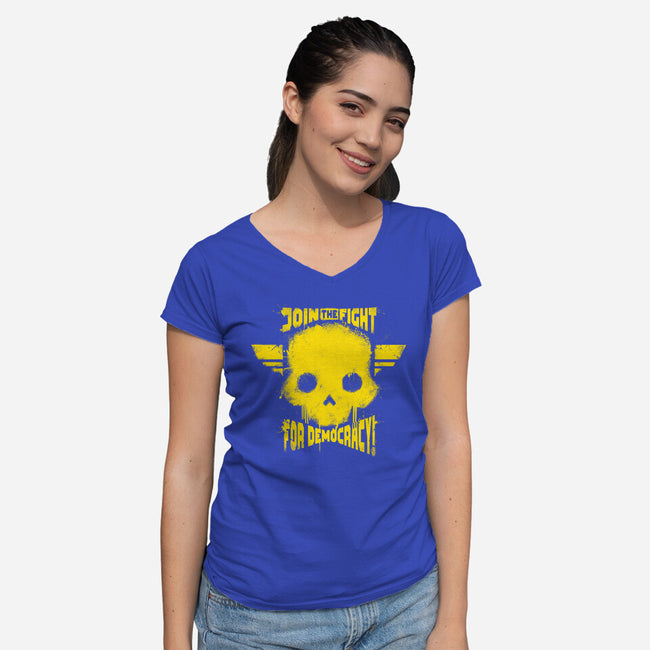 Join The Fight Democracy-Womens-V-Neck-Tee-rocketman_art