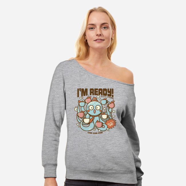 I'm Ready Coffee Octopus-Womens-Off Shoulder-Sweatshirt-tobefonseca