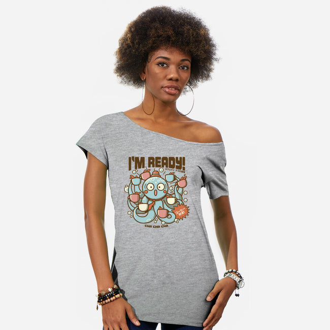 I'm Ready Coffee Octopus-Womens-Off Shoulder-Tee-tobefonseca