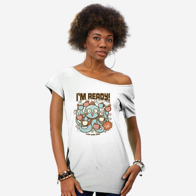 I'm Ready Coffee Octopus-Womens-Off Shoulder-Tee-tobefonseca