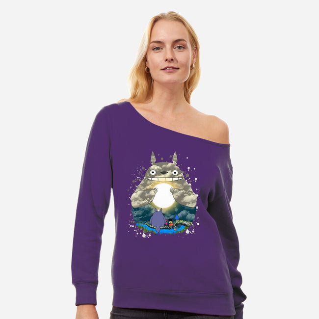 Totoro Moonlight-Womens-Off Shoulder-Sweatshirt-JamesQJO