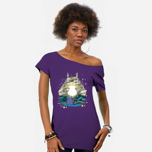 Totoro Moonlight-Womens-Off Shoulder-Tee-JamesQJO