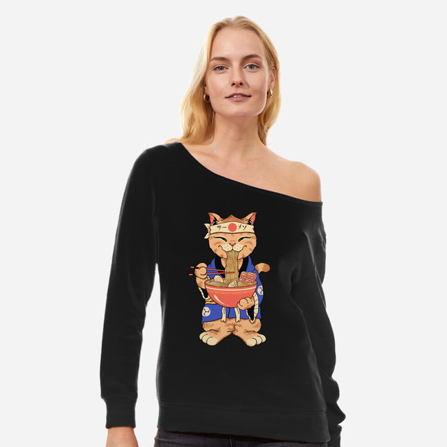 Ramen Meowster Standing-Womens-Off Shoulder-Sweatshirt-vp021