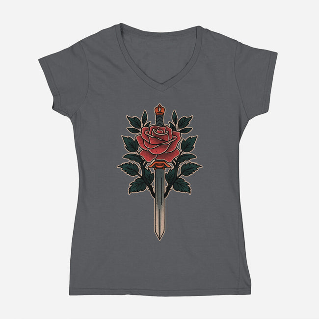 Blade Of Roses-Womens-V-Neck-Tee-fanfreak1