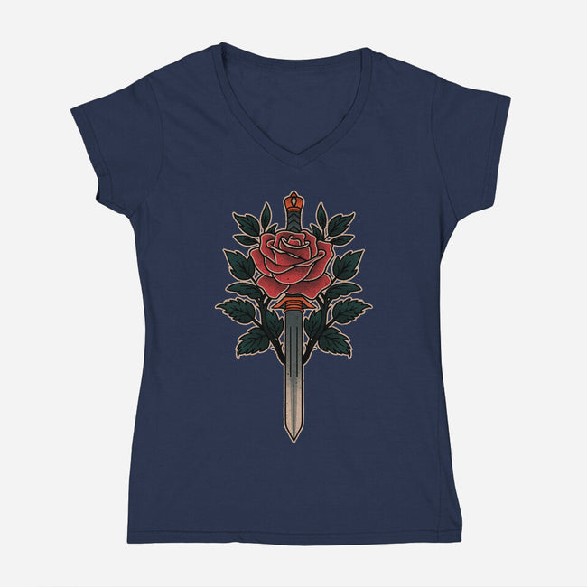 Blade Of Roses-Womens-V-Neck-Tee-fanfreak1