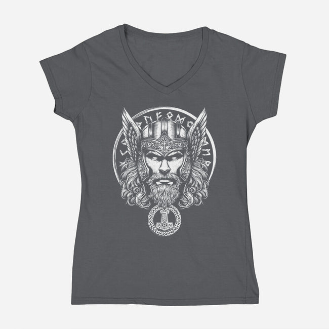 God Of Lightning And Thunder-Womens-V-Neck-Tee-DrMonekers