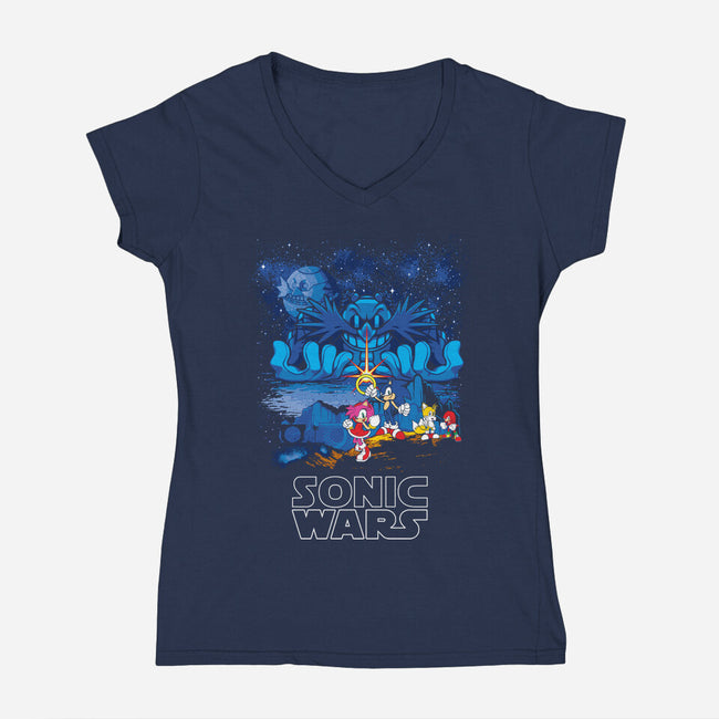 Sonic Wars-Womens-V-Neck-Tee-dalethesk8er