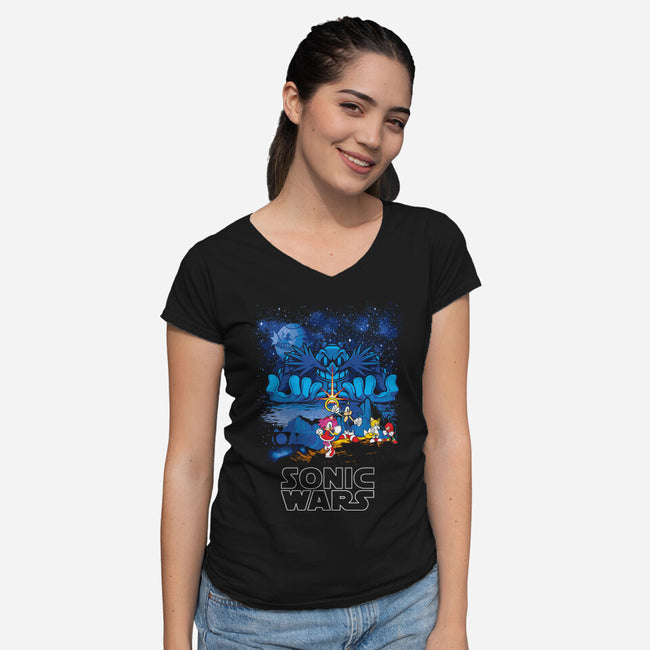 Sonic Wars-Womens-V-Neck-Tee-dalethesk8er