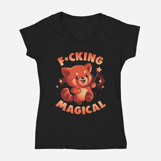 Red Panda Magic-Womens-V-Neck-Tee-eduely