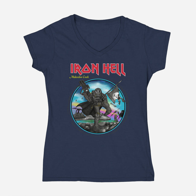 Iron Hell-Womens-V-Neck-Tee-rocketman_art