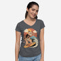 Meowster Surfer-Womens-V-Neck-Tee-vp021