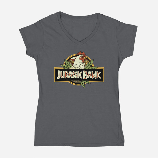 Jurassic Chicken-Womens-V-Neck-Tee-tobefonseca