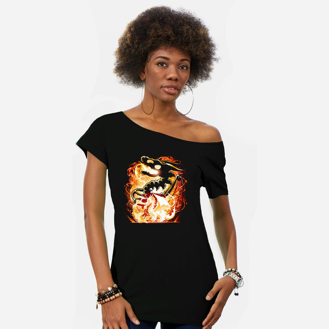 Skeleton Dragon-Womens-Off Shoulder-Tee-Vallina84