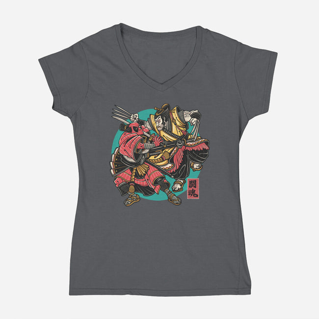 Fighting Spirit-Womens-V-Neck-Tee-momma_gorilla