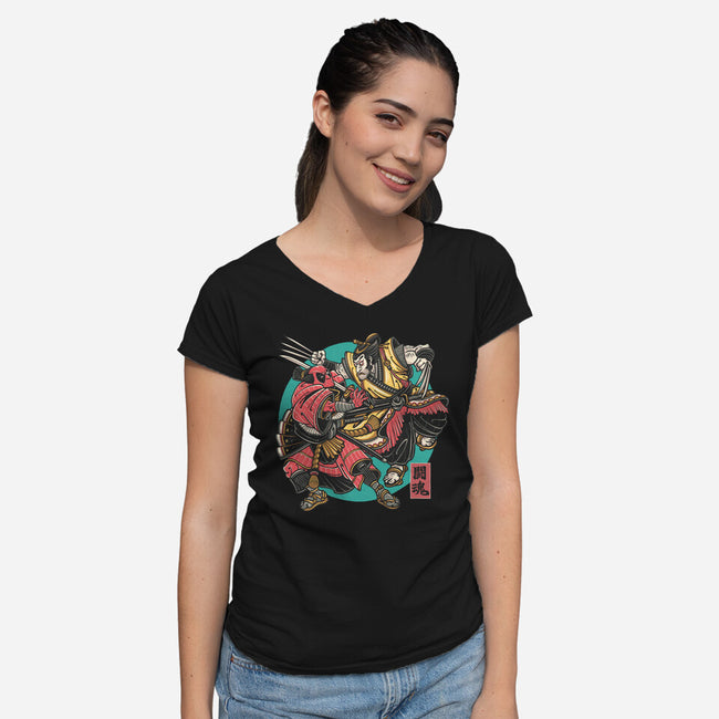 Fighting Spirit-Womens-V-Neck-Tee-momma_gorilla