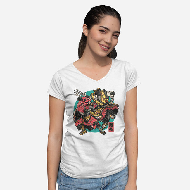 Fighting Spirit-Womens-V-Neck-Tee-momma_gorilla