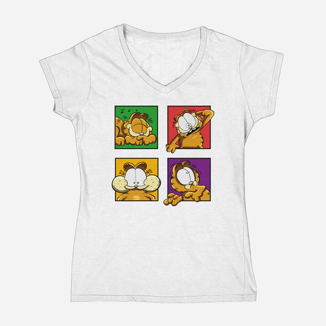 Orange Cat Emotions-Womens-V-Neck-Tee-nickzzarto