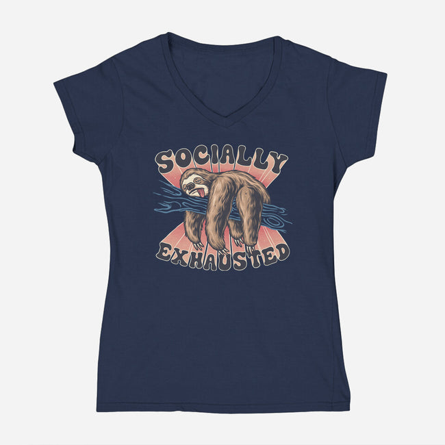 Socially Exhausted-Womens-V-Neck-Tee-momma_gorilla