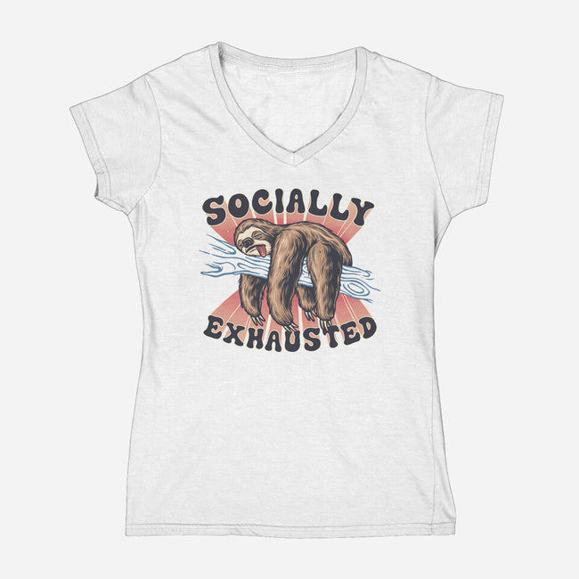 Socially Exhausted-Womens-V-Neck-Tee-momma_gorilla