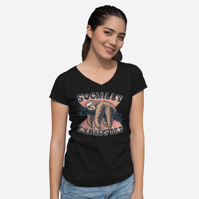 Socially Exhausted-Womens-V-Neck-Tee-momma_gorilla