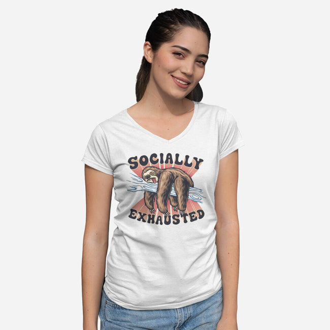 Socially Exhausted-Womens-V-Neck-Tee-momma_gorilla