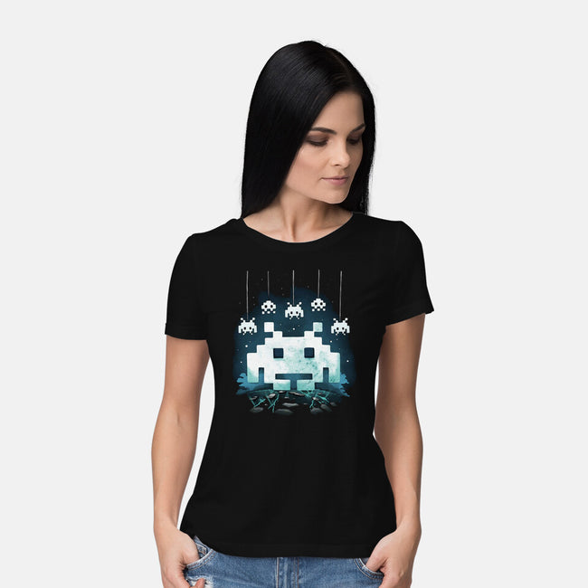 Space Moon Invaders-Womens-Basic-Tee-Vallina84