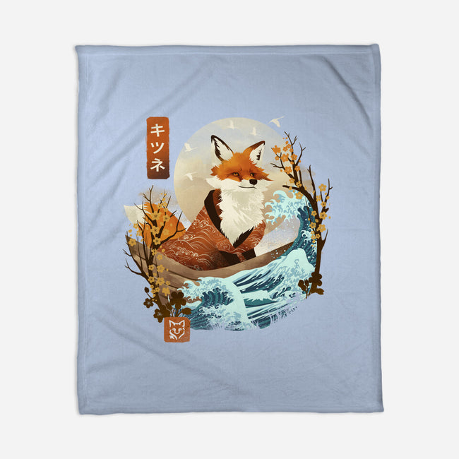 The Great Wave Fox-None-Fleece-Blanket-dandingeroz