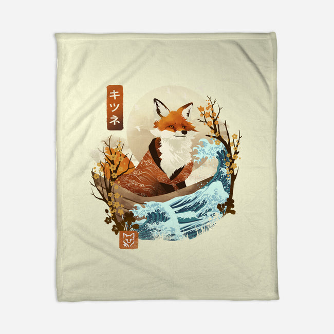 The Great Wave Fox-None-Fleece-Blanket-dandingeroz