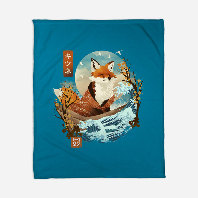 The Great Wave Fox-None-Fleece-Blanket-dandingeroz