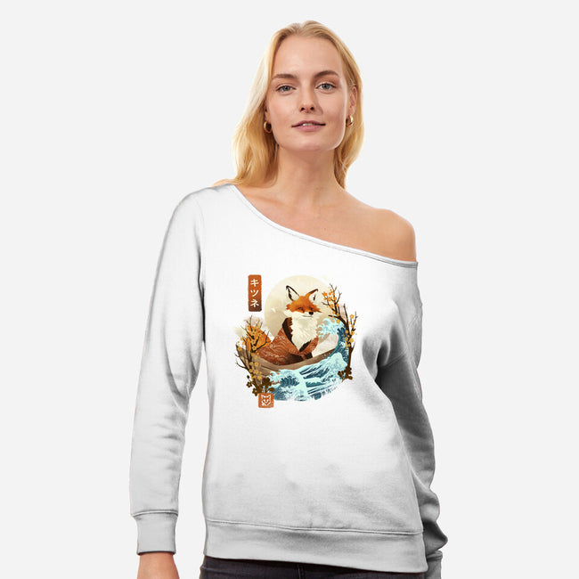 The Great Wave Fox-Womens-Off Shoulder-Sweatshirt-dandingeroz