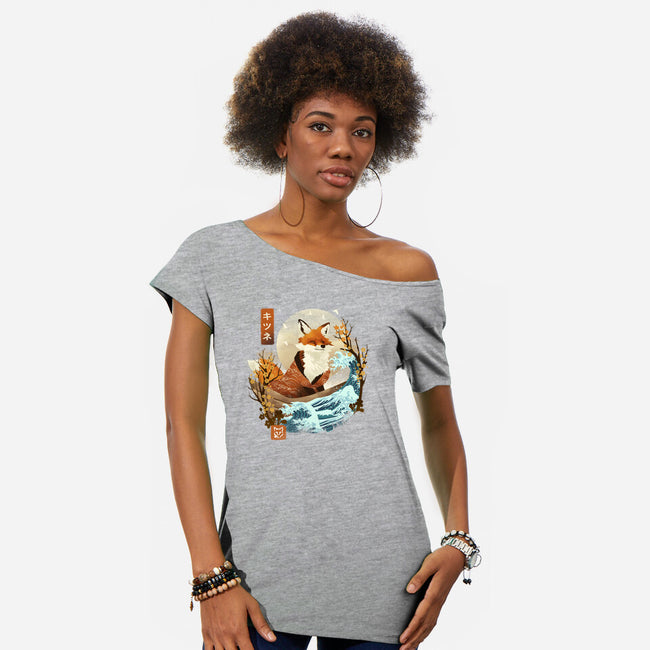 The Great Wave Fox-Womens-Off Shoulder-Tee-dandingeroz