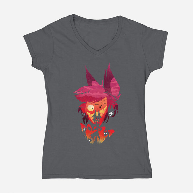 Alastor Sunset-Womens-V-Neck-Tee-dandingeroz