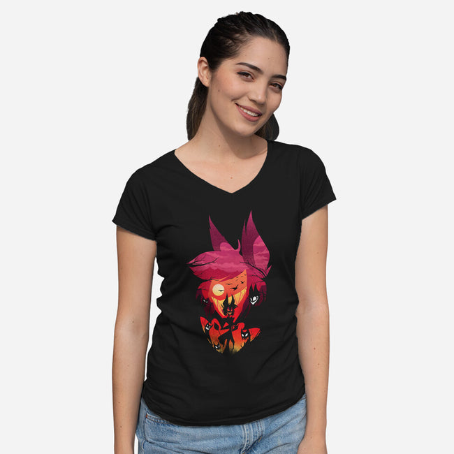 Alastor Sunset-Womens-V-Neck-Tee-dandingeroz