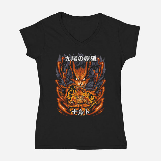 The Ninja Of The Nine Tails-Womens-V-Neck-Tee-Diego Oliver