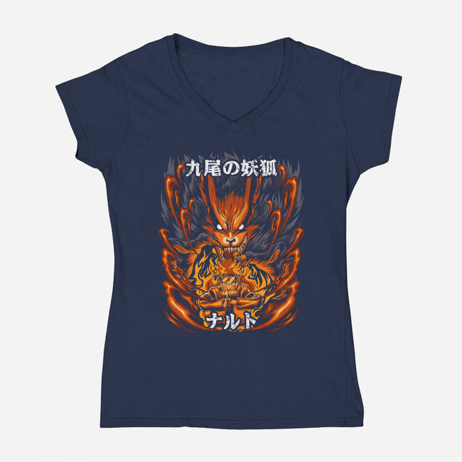 The Ninja Of The Nine Tails-Womens-V-Neck-Tee-Diego Oliver