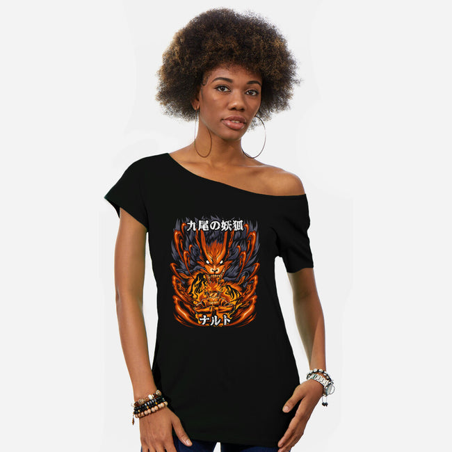 The Ninja Of The Nine Tails-Womens-Off Shoulder-Tee-Diego Oliver