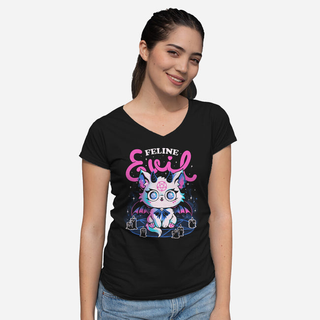 Feline Evil-Womens-V-Neck-Tee-eduely