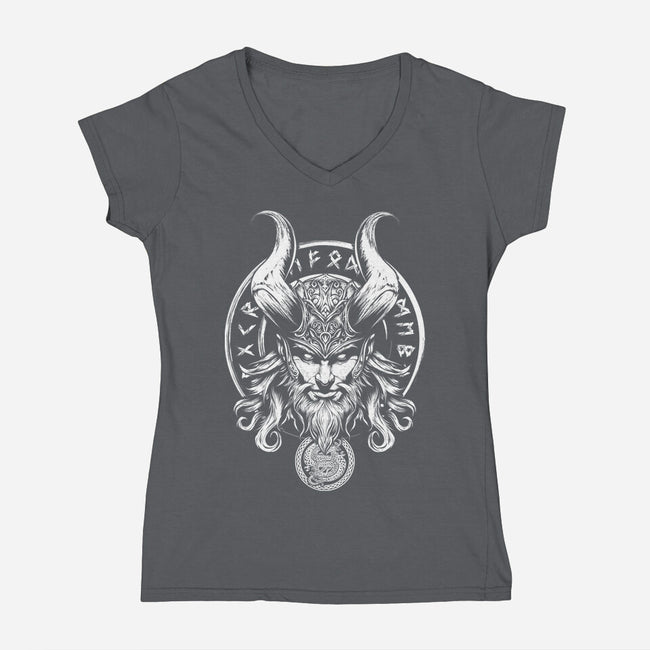 God Of Mischief And Trickery-Womens-V-Neck-Tee-DrMonekers